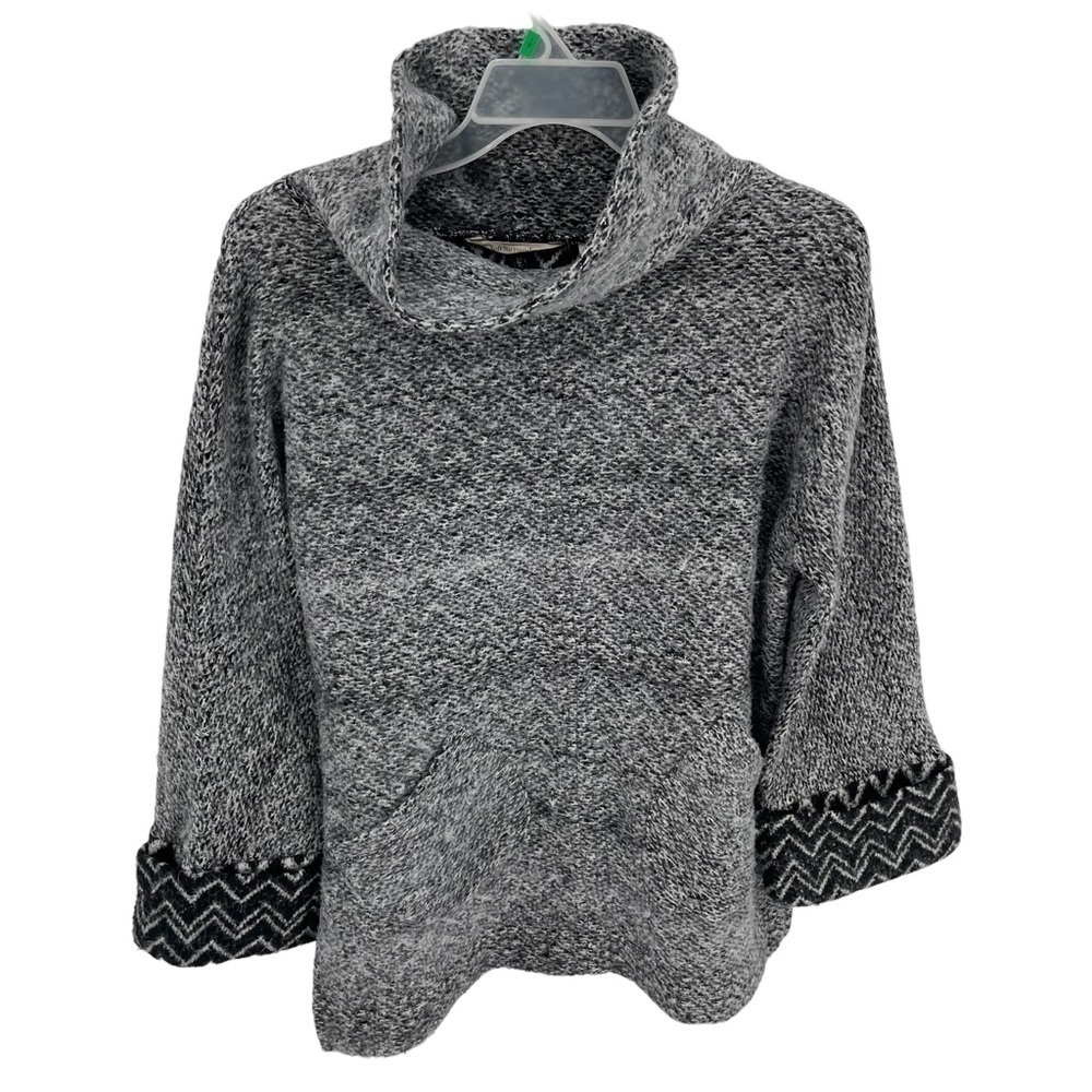 Soft Surroundings Alma Pullover Sweater Black Grey Size Medium Marled Cowl Neck